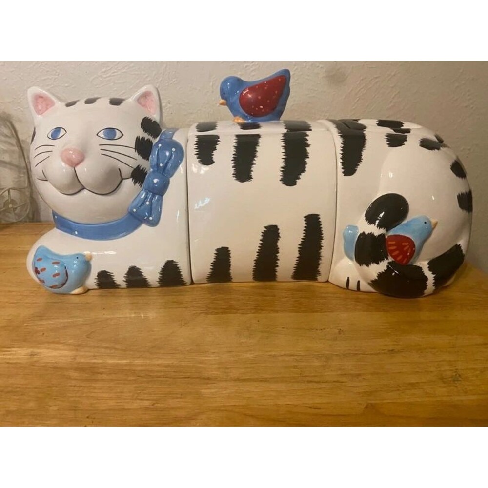 Vintage Coco Dowley Ceramic 3-Piece Reclining Cat Canister